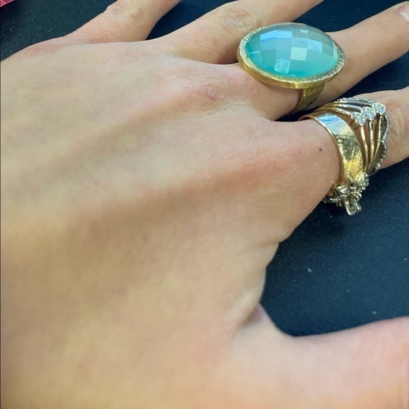 Vtg Sterling Gold Tone Oval Faceted Caribbean Blue Quartzite Ring Size 8.25 - Picture 7 of 8